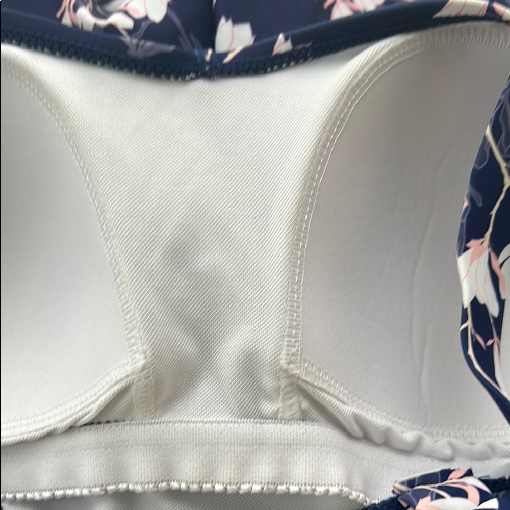 Blue and White Floral One-Piece Swimsuit with Ruffles - Picture 13 of 17